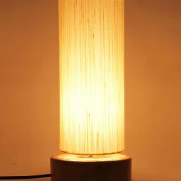 new era Smokey Khadi Cotton Shade Table Lamp With Wood Base image 4