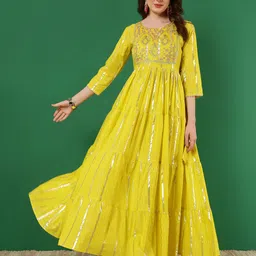 glam roots Embroidered Pure Cotton Stitched Flared/A-line Gown image 2