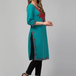 crown king garments Women Embroidered Wool Straight Kurta image 3