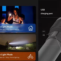 idoleshop 2 in 1 Lithium Battery Long Range Led torch Light Rechargeable (2400mAh) 4 hrs Torch Emergency Light image 3