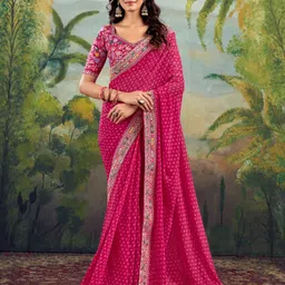 Embellished, Embroidered, Printed Bandhani Georgette, Lace Saree-image-20