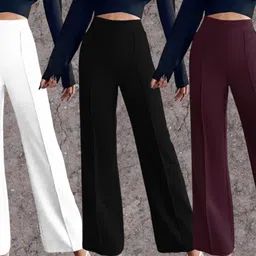 parona Women Regular Fit White, Black, Maroon Polyester Trousers-picture-25