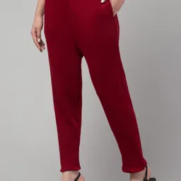 fambee Women Regular Fit Maroon Wool Trousers image 3