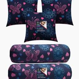 villagers Microfibre Bolster Pack of 5 Geometric 3 Cushion & 2 Bolster Set - Butterfly Print-picture-23
