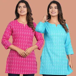 aosly Pack of 2 Casual Regular Sleeves Printed Women Blue, Pink Top-picture-21
