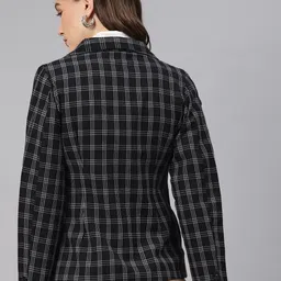 cottinfab Women Checkered Single Breasted Casual Blazer image 2