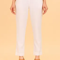uthaan Women Regular Fit White Pure Cotton Trousers-picture-10