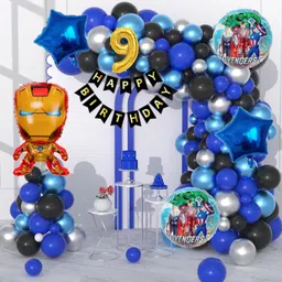 Iron-Man 9th Birthday Decoration Kit | Blue Black Silver Balloon Garland Kit-image-43