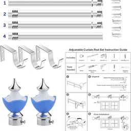 gloxy Light Blue, White Curtain Knobs, Curtain Rods, Rod Rail Bracket Metal image 4