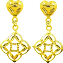NJ Arts Golden Heart Top Floral Drop Earrings Yellow Gold 18kt Stud Earring-picture-37