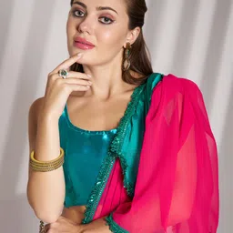 kalista Embellished, Solid/Plain, Dyed Bollywood Chiffon Saree image 5