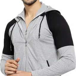 black collection Men Full Sleeve Color Block Hooded Sweatshirt image 3