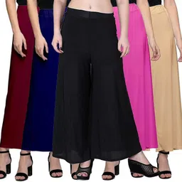 Pack of 5 Women Loose Fit Multicolor Lycra Blend Trousers-image-21