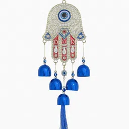 niklare Hamsa Hand Evil Eye Wall Hanging – Nazar Protection Amulet for Home & Office Glass, Stainless Steel, Polyresin Windchime image 3
