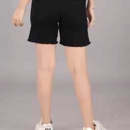 zayla Solid Women Denim Black Denim Shorts image 2