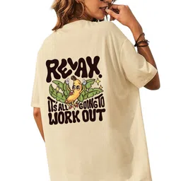 madliyn Women Graphic Print Round Neck Cotton Blend Beige T-Shirt-picture-27