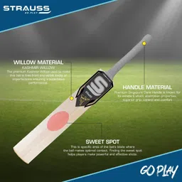 strauss Grand | Suitable for Leather Ball | Size: 4 | Kashmir Willow Cricket Bat For 15+ Yrs image 3