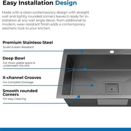 migsa Handmade Kitchen Sink 24" X 18" X 10" Tap hole Single Bowl Black Stainless Steel Matt Finish F_163 Vessel Sink image 4