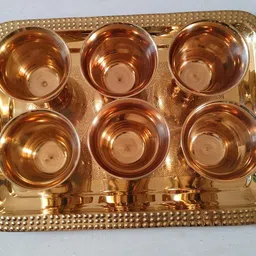 master brownsmith (Pack of 7) Brass Glass with Floral Design | 180ml | Pooja & Daily Use | Pack 7 Glass Set Water/Juice Glass image 2