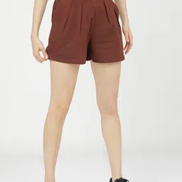 tokyo talkies Solid Women Maroon Basic Shorts image 5