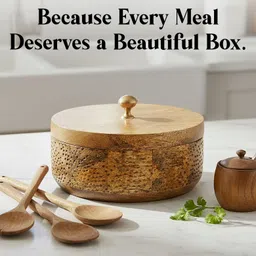 zyvano homes Handcrafted Wooden Casserole for Rotis Wooden Roti Box with Lid Serve Casserole image 5