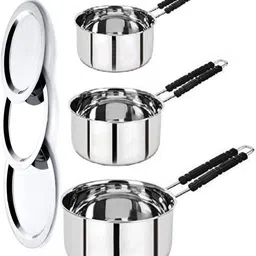 narv Stainless Steel Sauce Pan Milk Boiler Cookware with Handle Lid 2, 1.5 &1 L K0 4.3 inch, 5.9 inch, 6.6 inch Lid Set, Pack of 6-picture-11