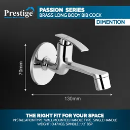 prestige Passion Long Body Pack Of 2 Brass Long Body With Wall Flange Taps Angle Volve Bib Cock Pillar Tap Long Body Bib Tap Faucet image 3