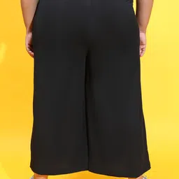 oxolloxo Women Plus Size Black Color Soild Elasticated Culottes With Side Pockets Women Regular Fit Black Polyester Trousers image 2