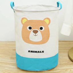 Cotton Animal Printed 11 Ltrs Laundry Basket Cum Kids Storage Organizer-image-26
