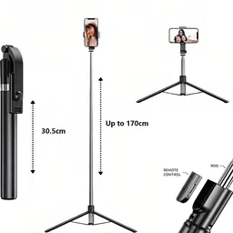 BASS BLING Bluetooth Extendable Selfie Sticks with Wireless Remote 3-in-1 Multifunctional Bluetooth Selfie Stick image 2