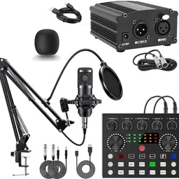 Condenser Microphone Set with V8S Sound Card and 48v Phantom Power Supply Microphone Set for Recording Mic for Youtube Live Streaming Podcasting Karaoke-image-51