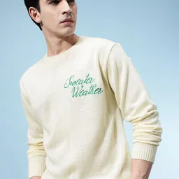 glitchez Men Solid Round Neck White Sweater image 1