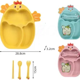 mishavivek Bamboo Fibre Baby Feeding Set with Plate, Bowl, Cup, Spoon, Fork, Chopsticks Dinner Plate image 2