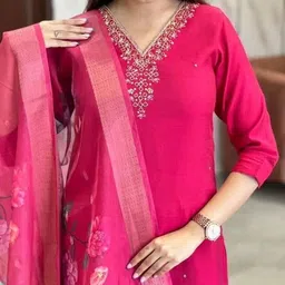 mahi fashion Rayon Slub kurti_pant Embroidered Kurta, Salwar & Dupatta Set image 3