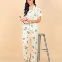 dreambe Women Night Suit Set White Abstract-picture-10