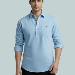 vashuqi Men Solid Cotton Blend A-line Kurta image 1