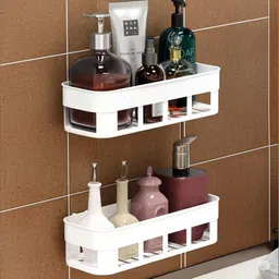 2 PCS Self Adhesive Multipurpose Wall Mount Bathroom Shelf Plastic Wall Shelf-image-45