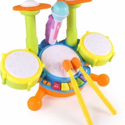 jiyan enterprise1 Drum Set for Kids Electric Musical Playset Flash Light Toy with Microphone Drum-picture-29
