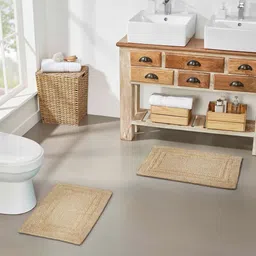 pano Beige Solid MicroFibre 14x10 Inches Antiskid Bath Mats image 1