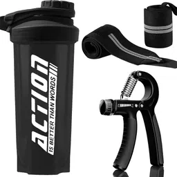 true indian 700ml Protein Shaker Bottle, Hand Gripper, Wrist Band for Strong Wrist & Forarms Fitness Accessory Kit Kit-picture-12