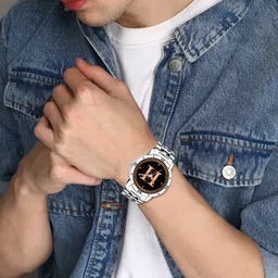 talgo Fancy Design Stylish ALPHABET H Dial Silver Leather Strap Men Wrist Watch Analog Watch - For Boys ALPHA-H-AVO-SIL-STL image 3