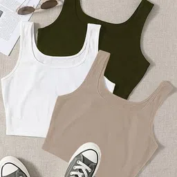 cilimili Casual Sleeveless Solid Women Dark Green Top image 3