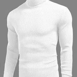 cavdia Men Striped High Neck Pure Cotton White T-Shirt image 3