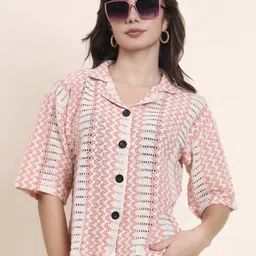 dressberry Women Boxy Fit Self Design Lapel Collar Casual Shirt-picture-15