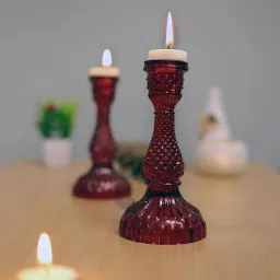 homesake Red Glass Table Tea Light Holders (Pack Of 2) image 1