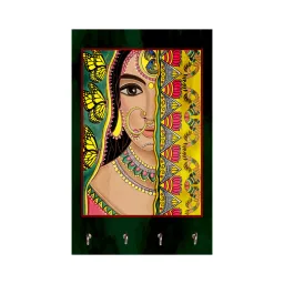 999store Indane Women Face Multicolour MDF 4 Hooks Key Holder image 2