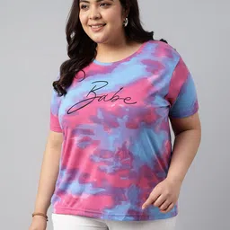 juneberry Plus Size Women Printed Round Neck Pure Cotton Purple T-Shirt image 3