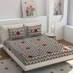 florida Microfiber Geometric King Bedsheet with 2 Pillow Covers - Green, 228x275 CM-picture-19
