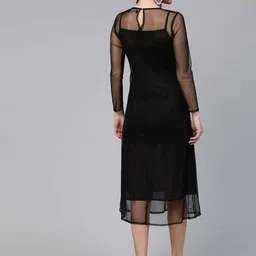 lihana Women A-line Black Midi/Calf Length Dress image 3