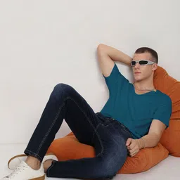 showoffff Men Solid V Neck Cotton Blend Blue T-Shirt image 5